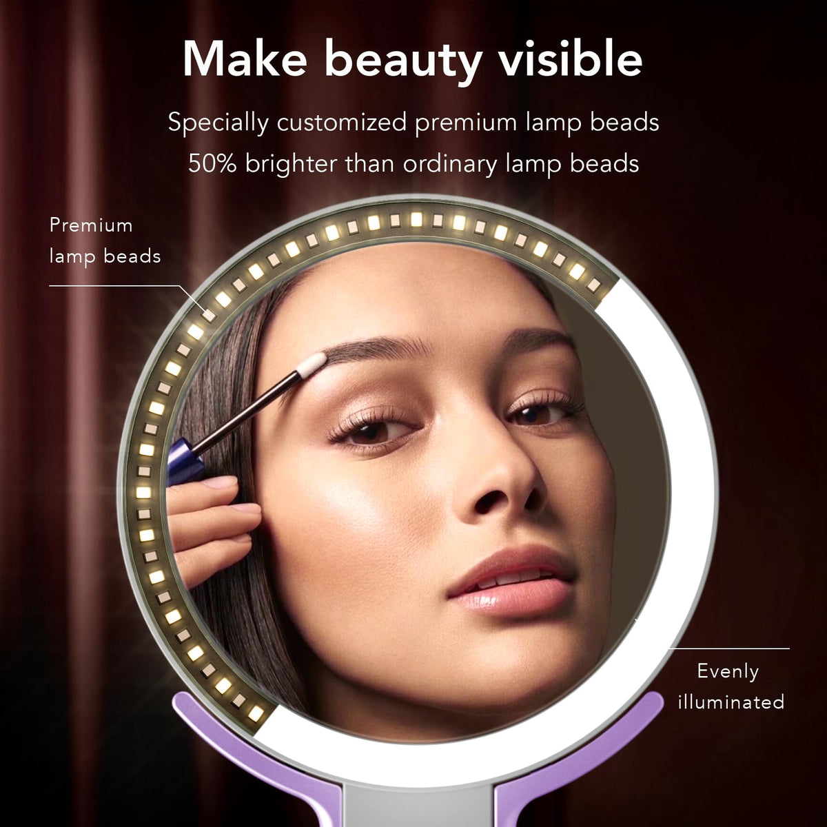 LitBear Travel Makeup Mirror side view showing 10X magnification