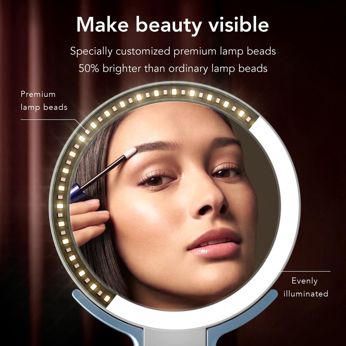 LitBear Travel Makeup Mirror side view showing 10X magnification