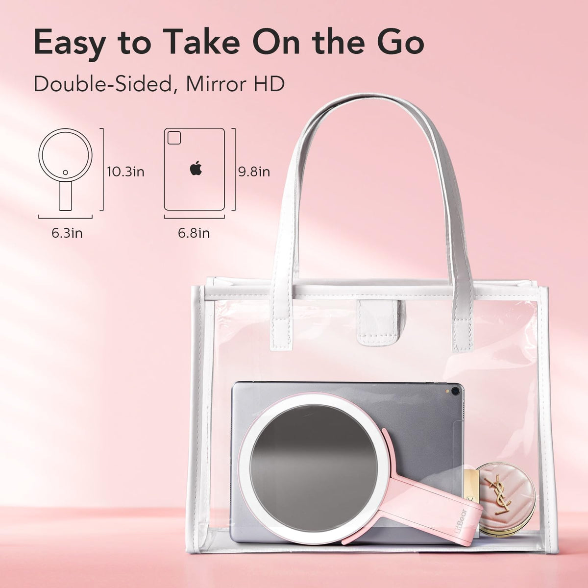 LitBear Travel Makeup Mirror with flexible foldaway handle