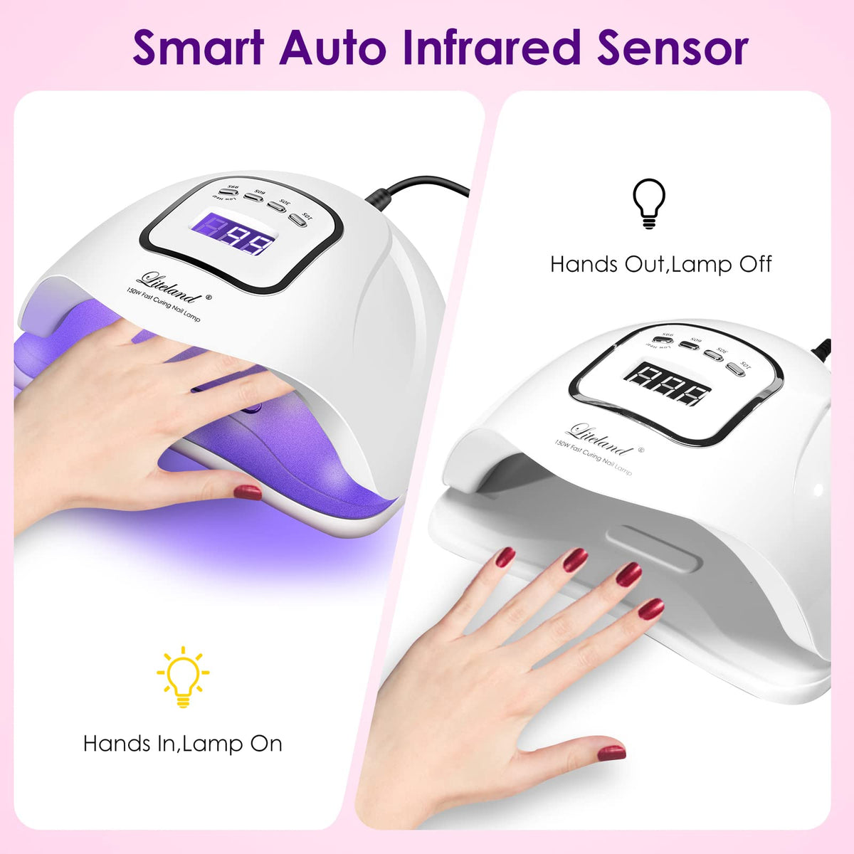 Liteland UV Gel Nail Lamp side view with portable handle