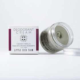 Little Seed Farm Cedar Vanilla Deodorant Cream on wooden surface