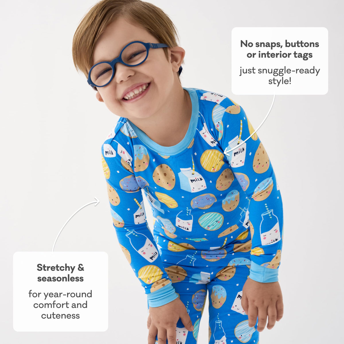 Little Sleepies Kids Pajama Set Blue Cookies & Milk detail of pants