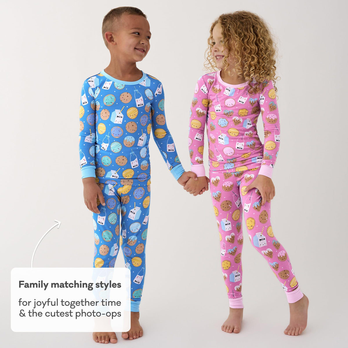 Little Sleepies Kids Pajama Set Blue Cookies & Milk detail of sleeves
