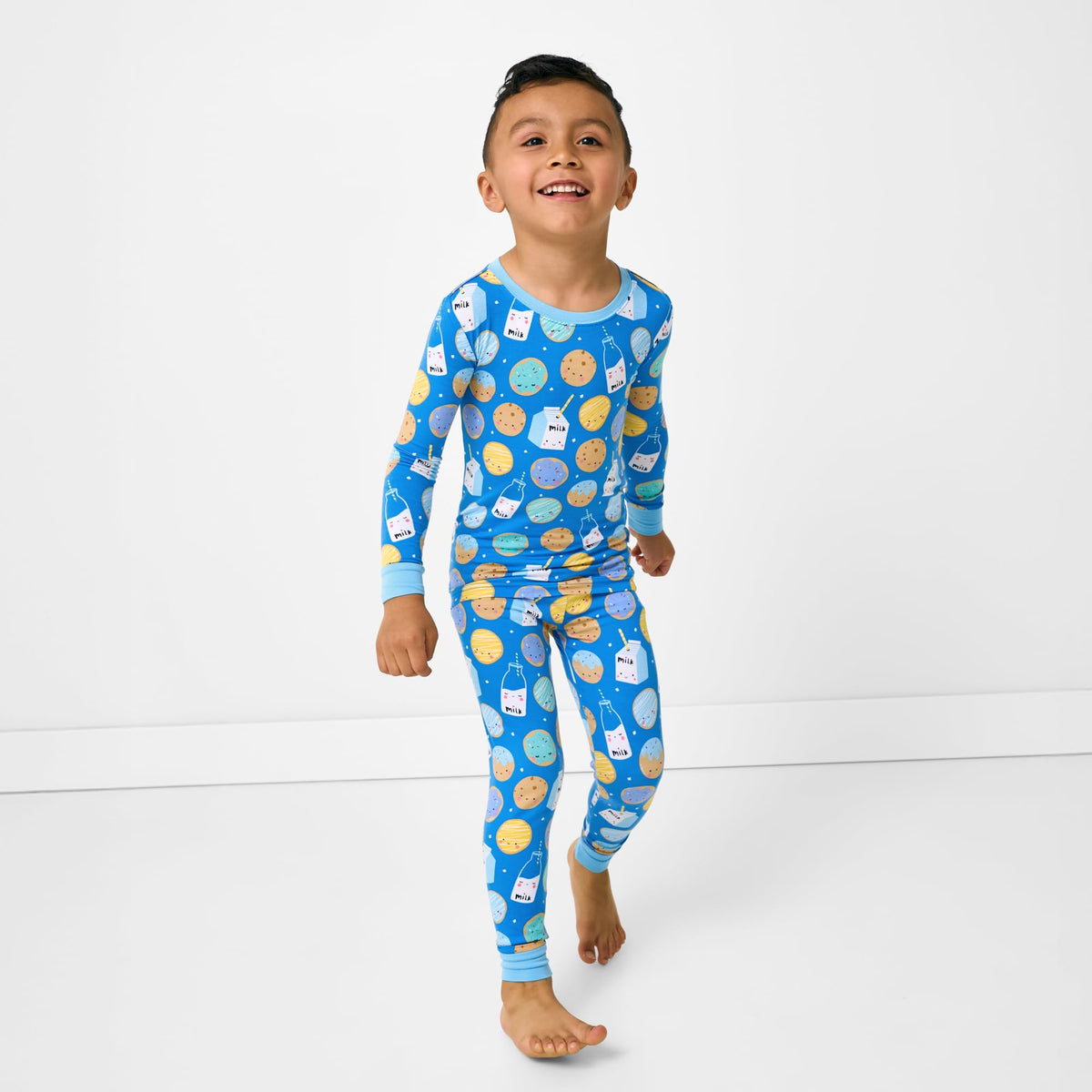 Little Sleepies Kids Pajama Set Blue Cookies & Milk lifestyle scene