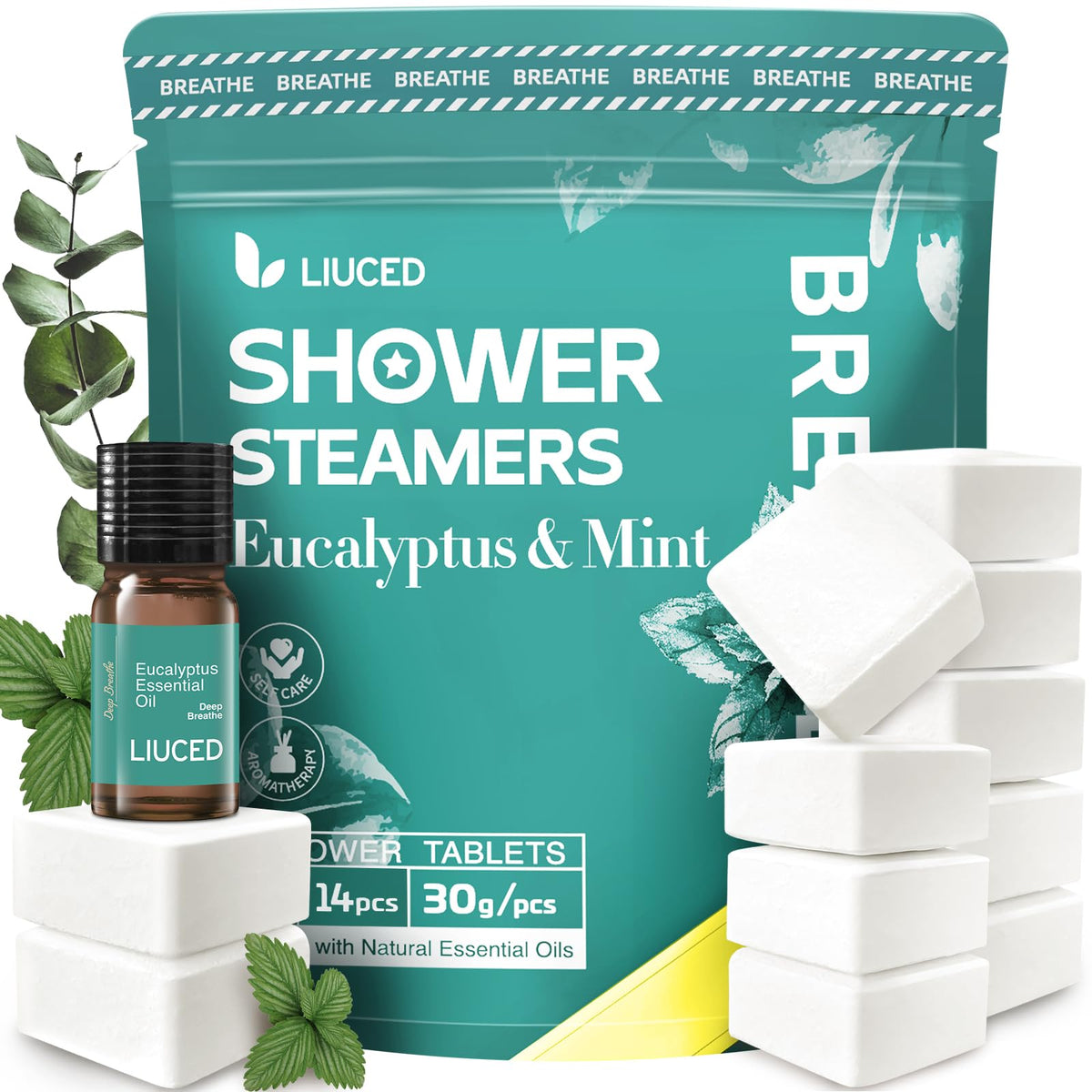 LIUCED Eucalyptus & Mint Shower Steamers pack front view
