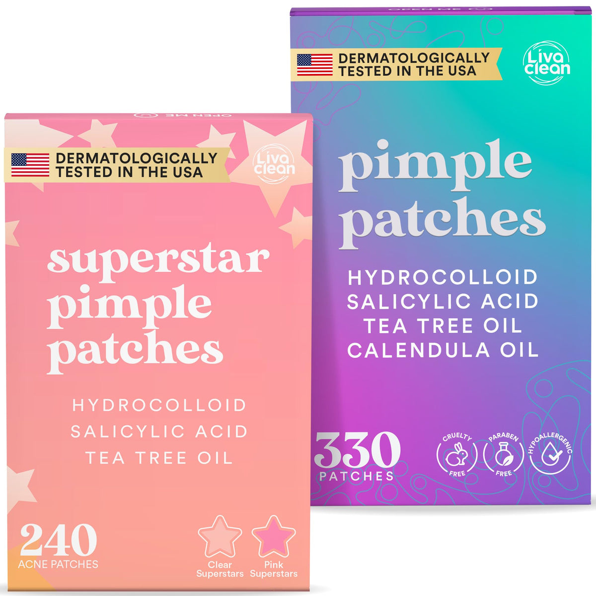 LivaClean 240 star pimple patches front view with packaging