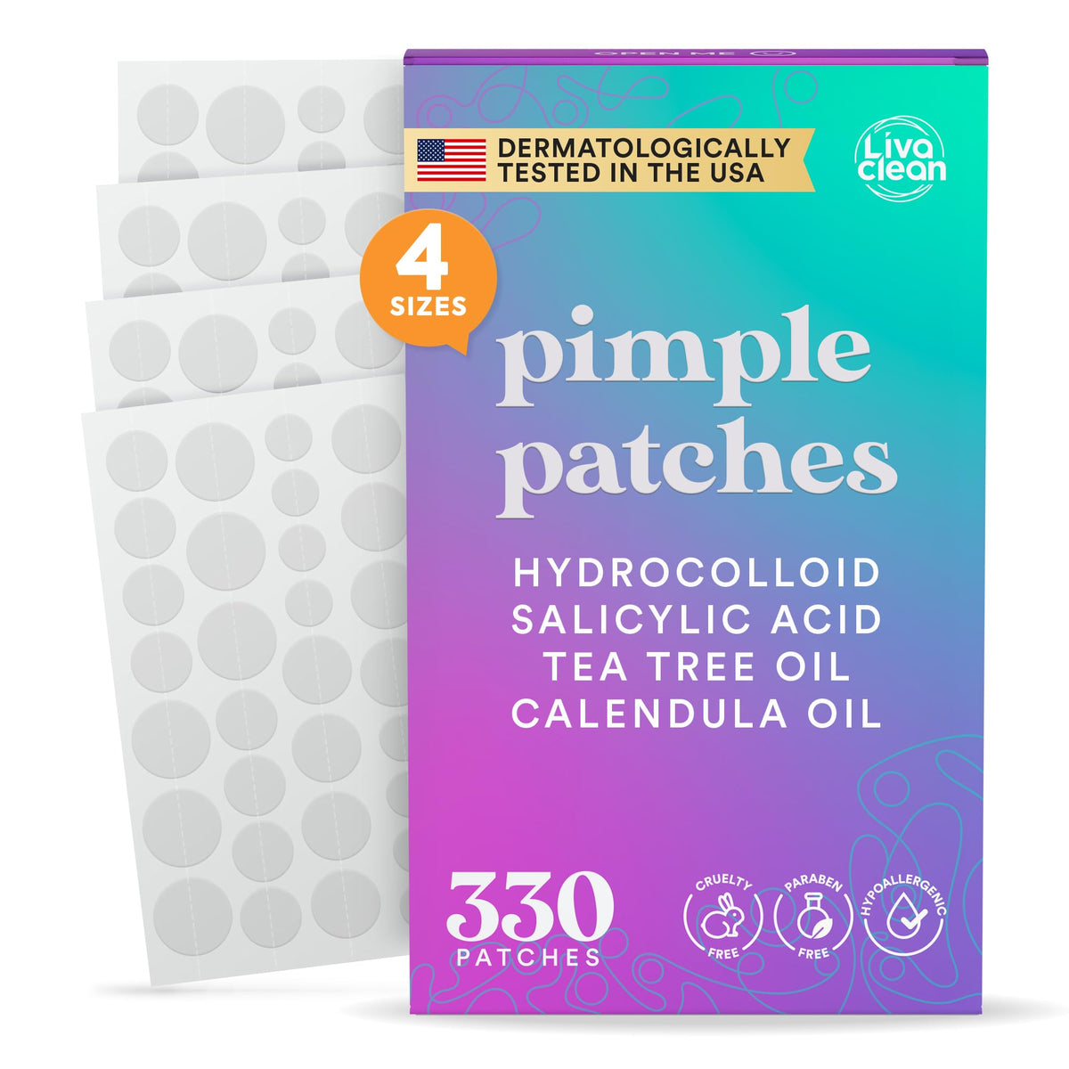LivaClean 330 CT Pimple Patches front view with packaging