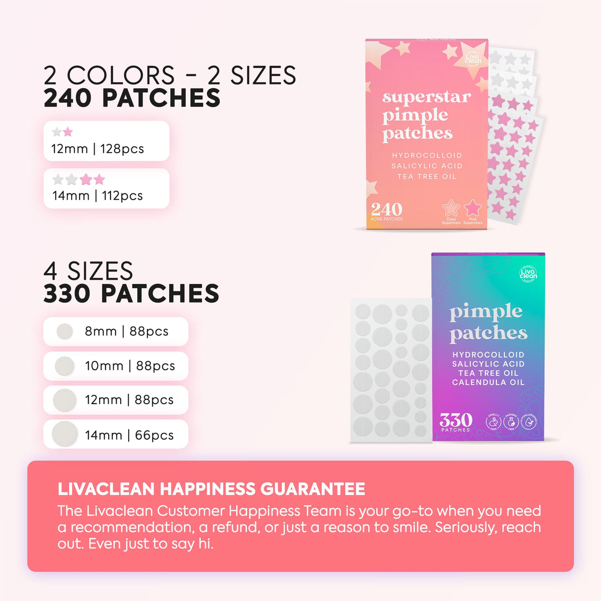 LivaClean 330 round hydrocolloid acne patches in clear packaging