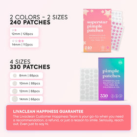 LivaClean 330 round hydrocolloid acne patches in clear packaging