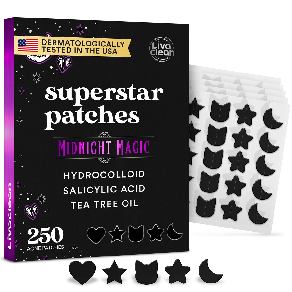 LivaClean Black Star Pimple Patches 250CT front view
