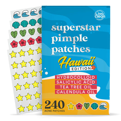 LivaClean Cute Pimple Patches 240 CT front view with beach-inspired designs