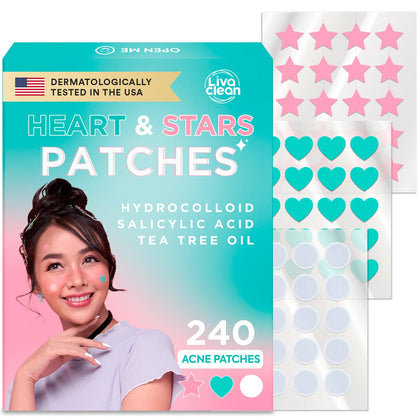 LivaClean Heart & Star Pimple Patch 240 CT packaging front view