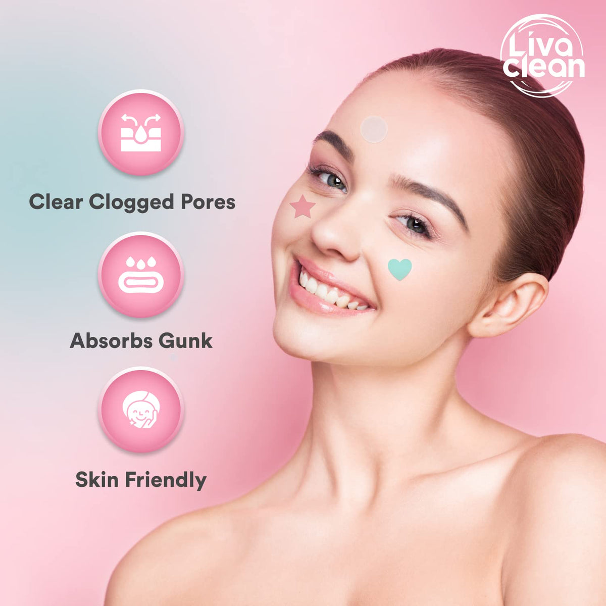 LivaClean Heart & Star Pimple Patch with salicylic acid and tea tree oil