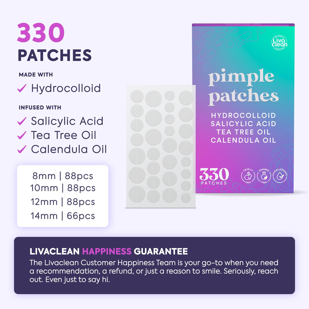 LivaClean Pimple Patches showing different sizes available