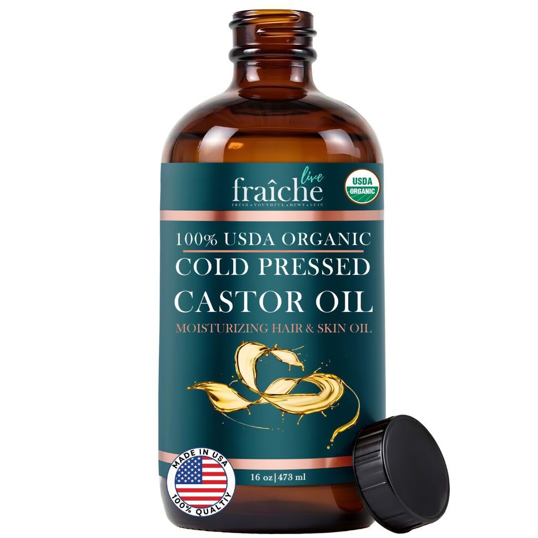 Live Fraiche Castor Oil Cold Pressed Glass Bottle front view