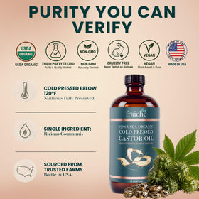 Live Fraiche Castor Oil Cold Pressed Glass Bottle side view