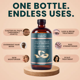 Live Fraiche Castor Oil Cold Pressed Glass Bottle with plants