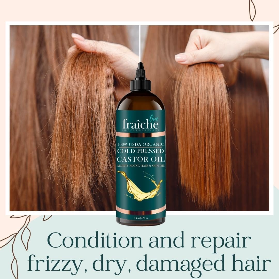 Live Fraiche Organic Castor Oil bottle with label details