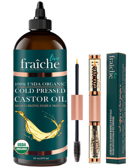 Live Fraiche Organic Castor Oil front view with mascara tube