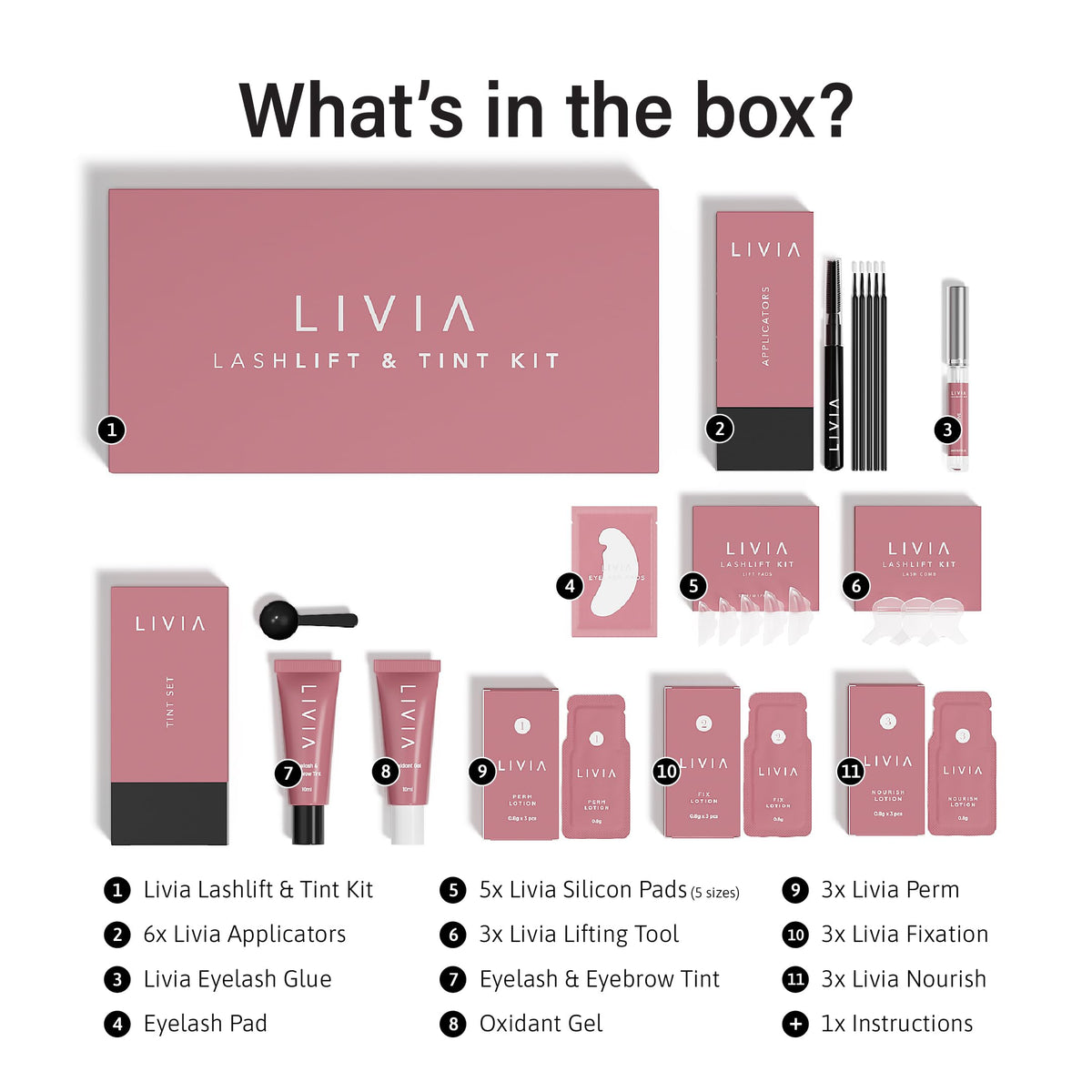 LIVIA Lash Lift tools laid out for use