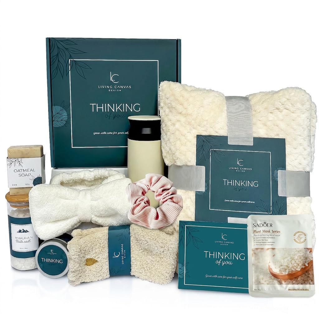 Living Canvas Design Spa Gift Basket with blanket and bath salts