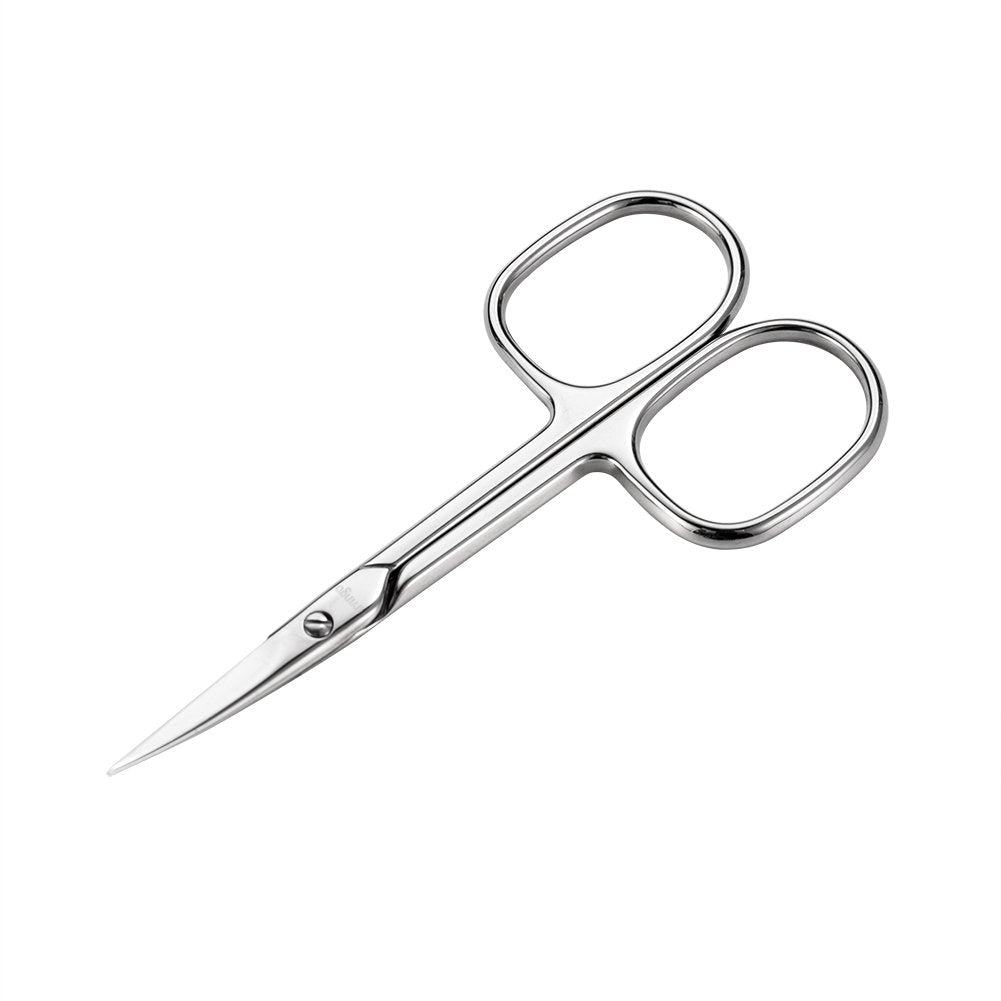 LIVINGO Nail Scissors curved blade front view with stainless steel finish
