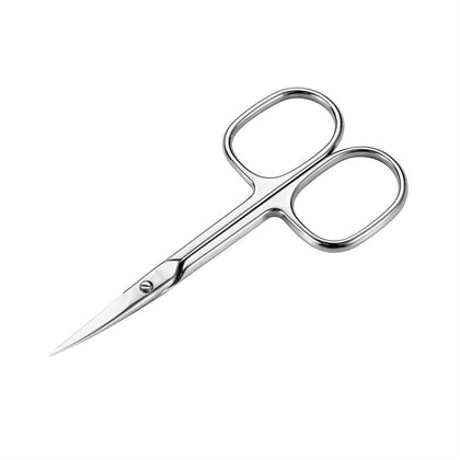 LIVINGO Nail Scissors curved blade front view with stainless steel finish