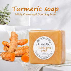 LIYALAN Turmeric Soap Bar close-up highlighting its texture