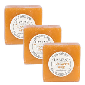 LIYALAN Turmeric Soap Bar front view with fresh ginger and lemongrass scent