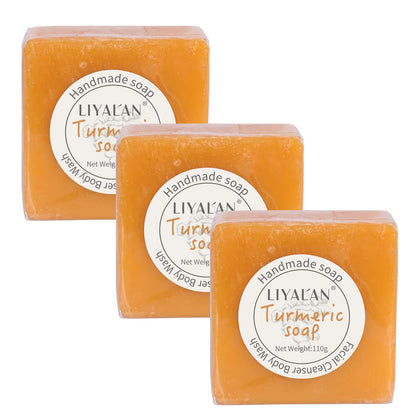 LIYALAN Turmeric Soap Bar front view with fresh ginger and lemongrass scent