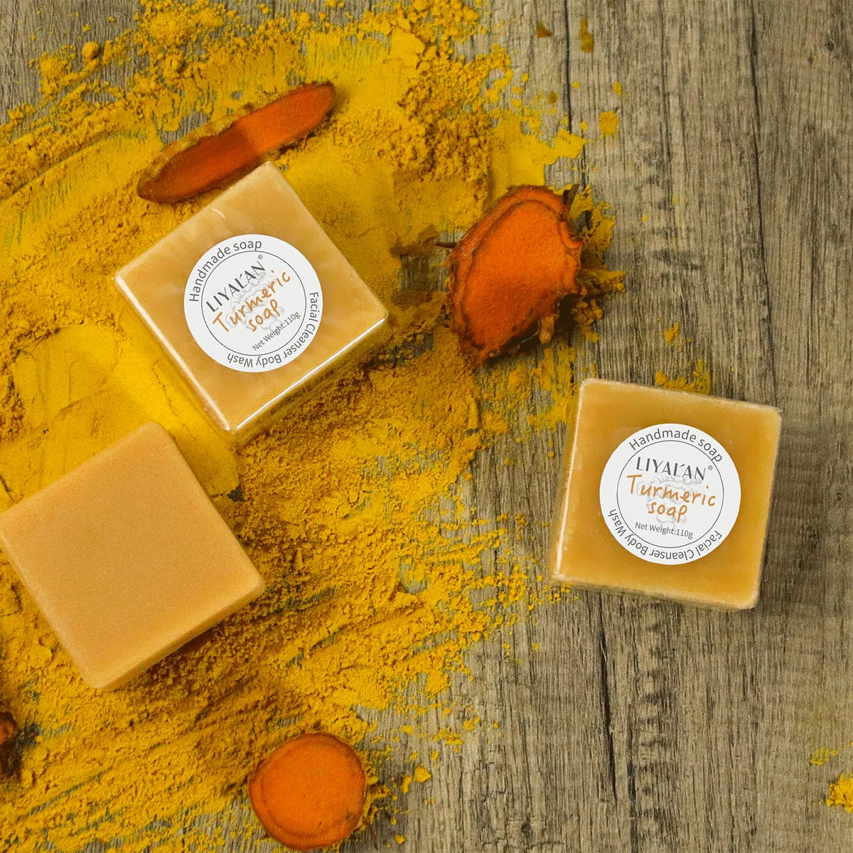 LIYALAN Turmeric Soap Bar with a fresh ginger and lemongrass scent