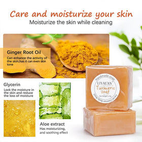 LIYALAN Turmeric Soap Bar with foaming net for deeper cleansing