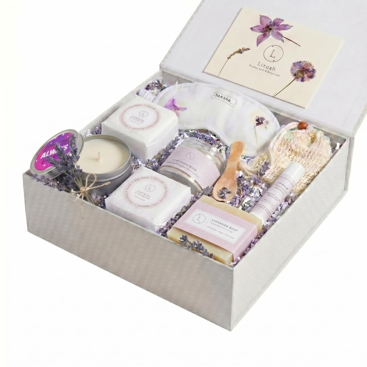 Lizush Luxury Spa Gift Set 7 Piece Lavender Collection front view