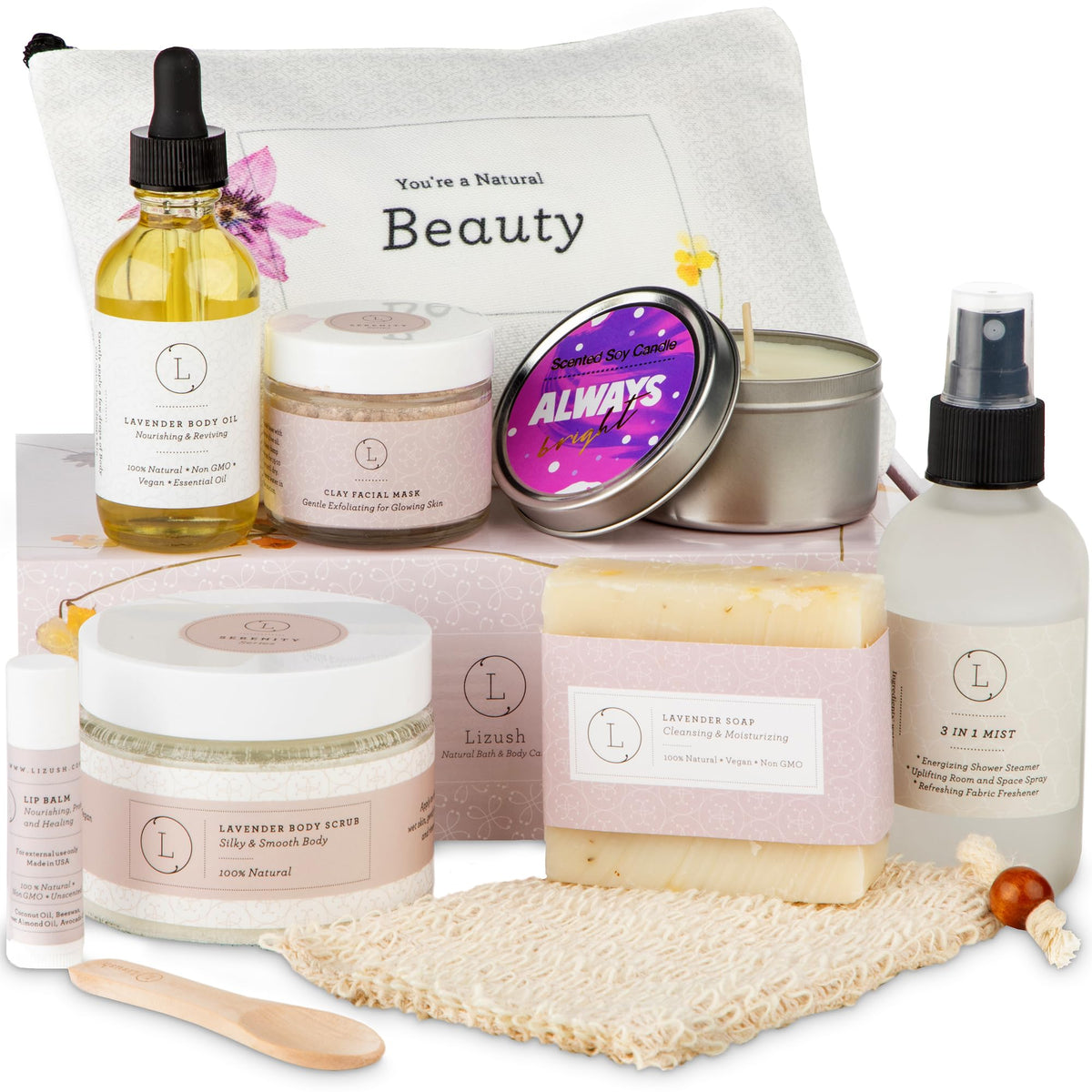 Lizush Spa Gift Set - 9 Piece Lavender Body Care Kit front view