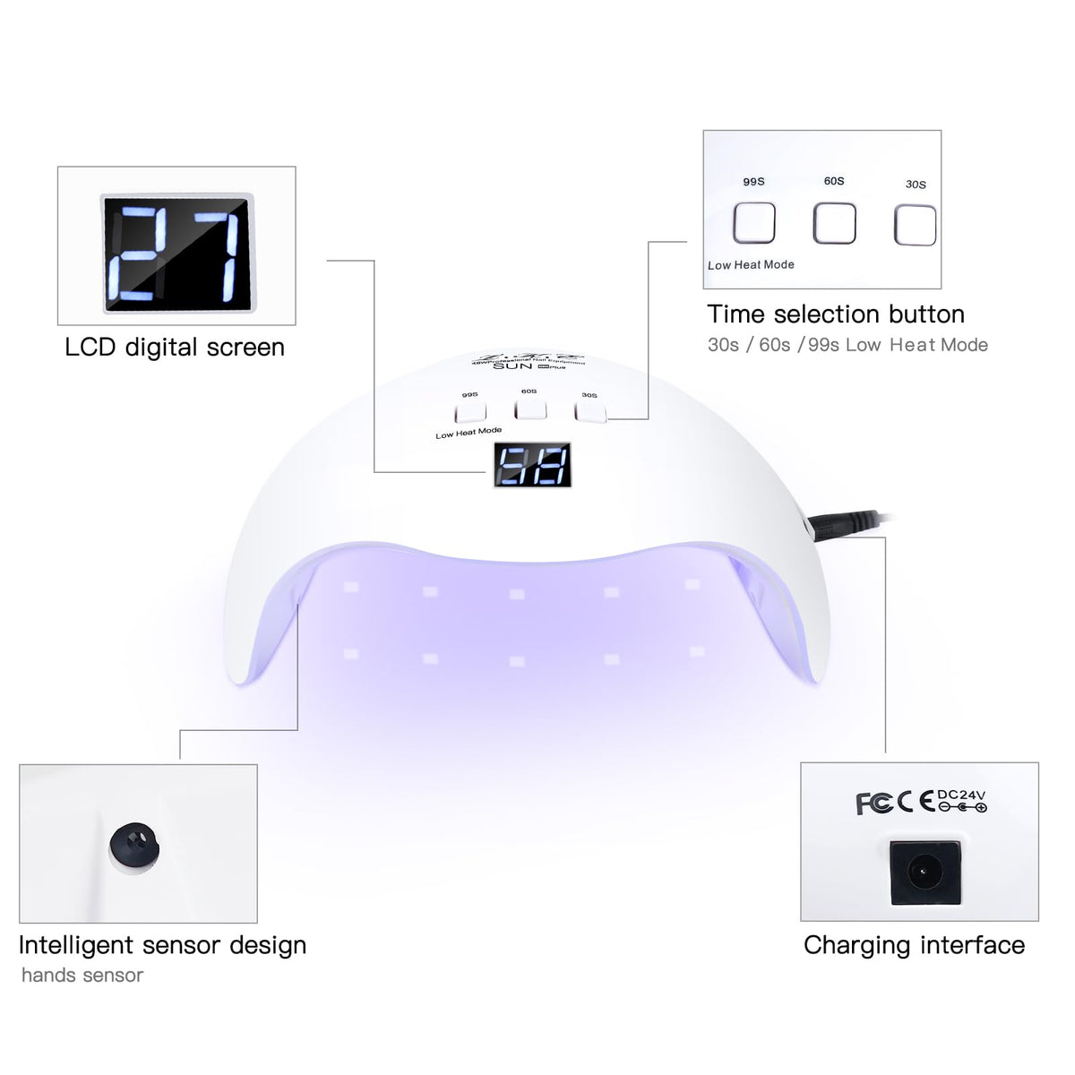 LKE Nail Dryer showing 3 timer settings