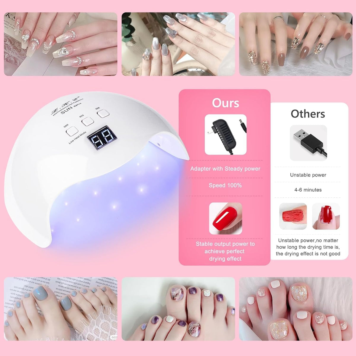 LKE Nail Dryer with various UV gel bottles