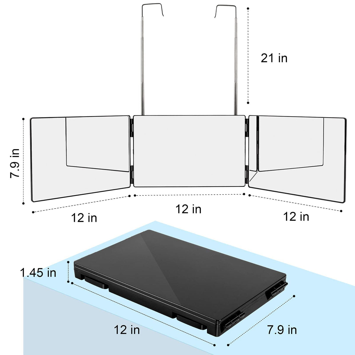 LMZNXCZ 3 Way Mirror showcasing 180-degree rotation