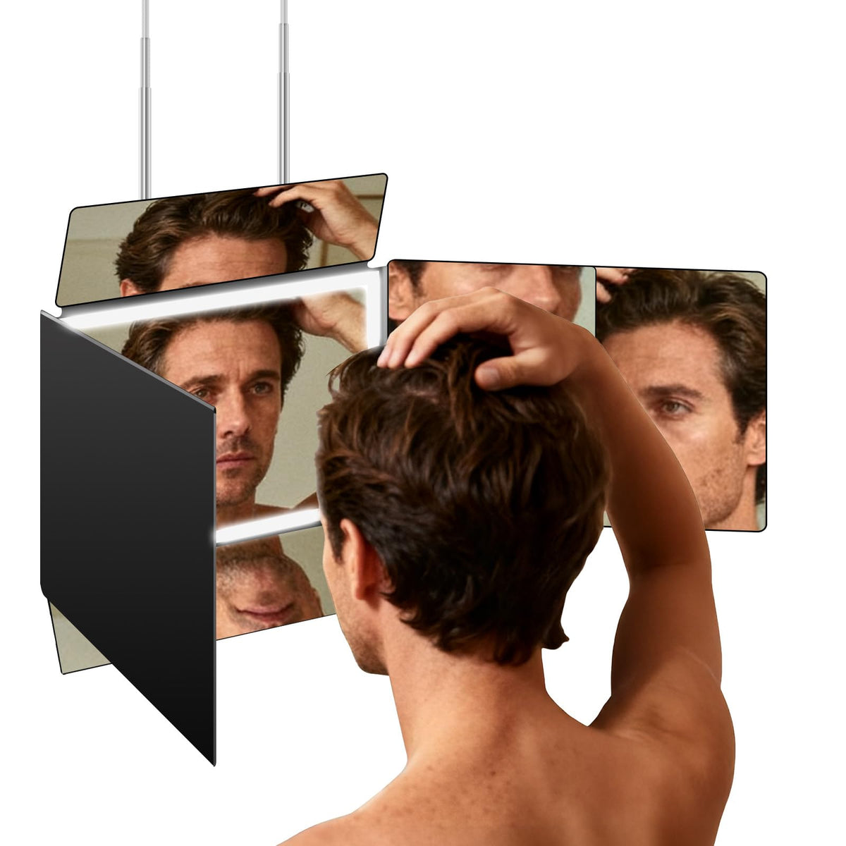 LMZNXCZ 5 Way Hair Cutting Mirror front view with adjustable hooks