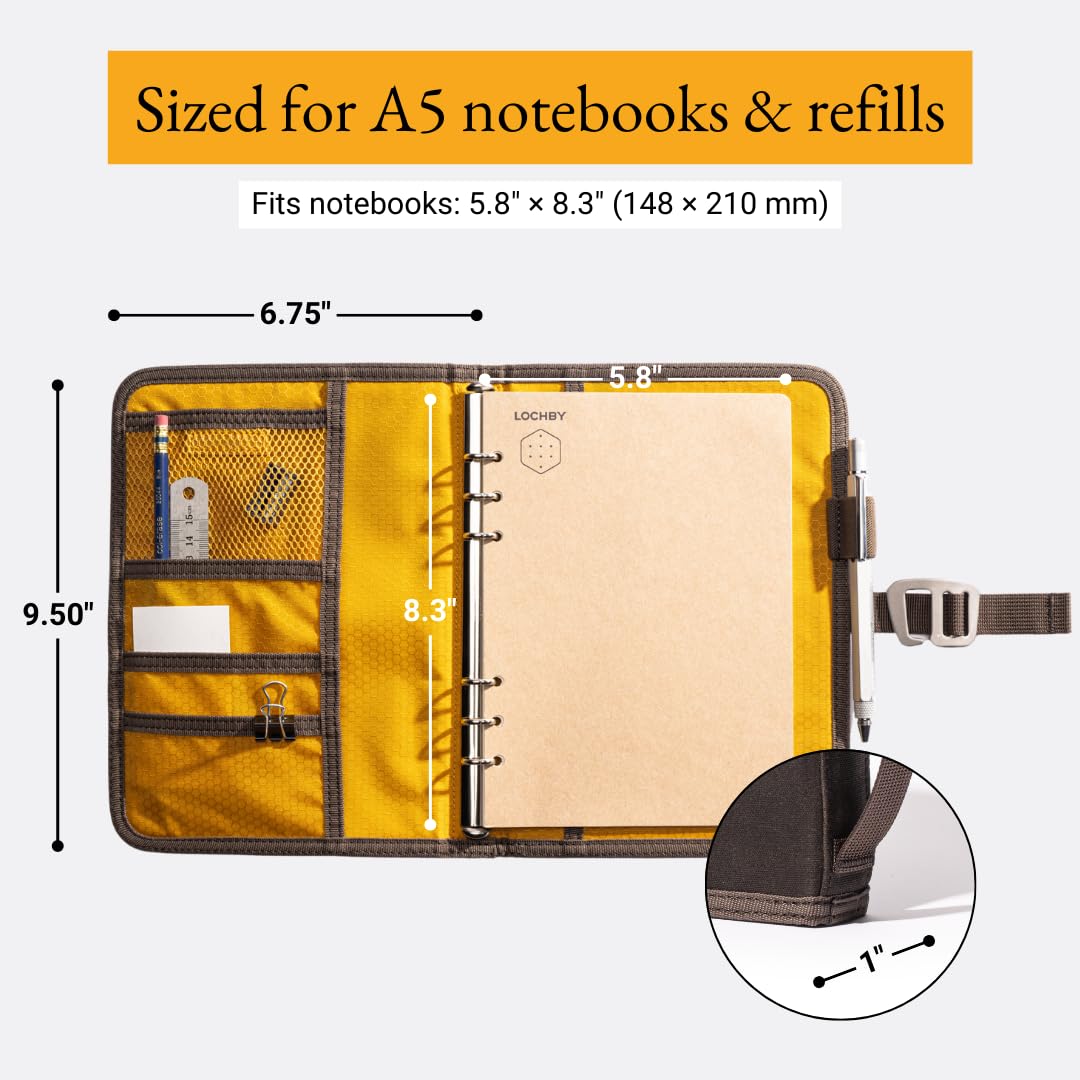 LOCHBY Field Binder A5 with open layout showing 6-ring system