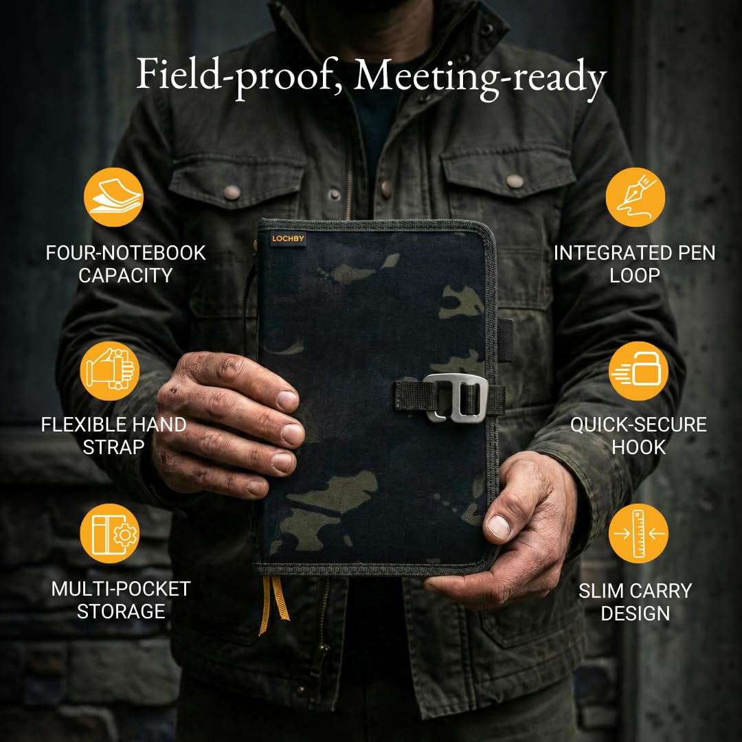 LOCHBY Field Journal side view with elastic notebook holder