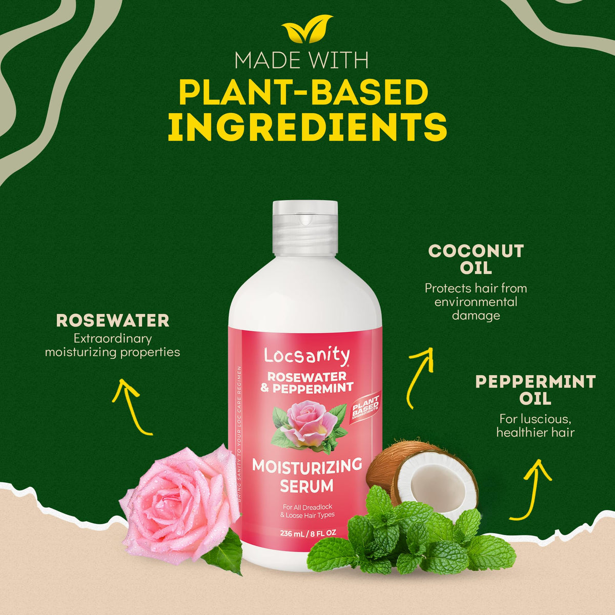 Locsanity Rosewater Peppermint Serum back view with ingredients