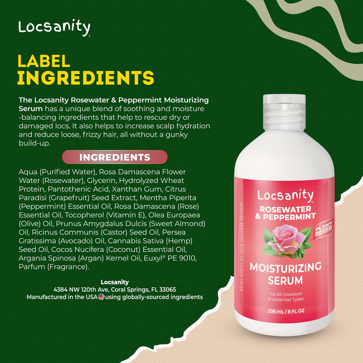 Locsanity Rosewater Peppermint Serum on a vanity table