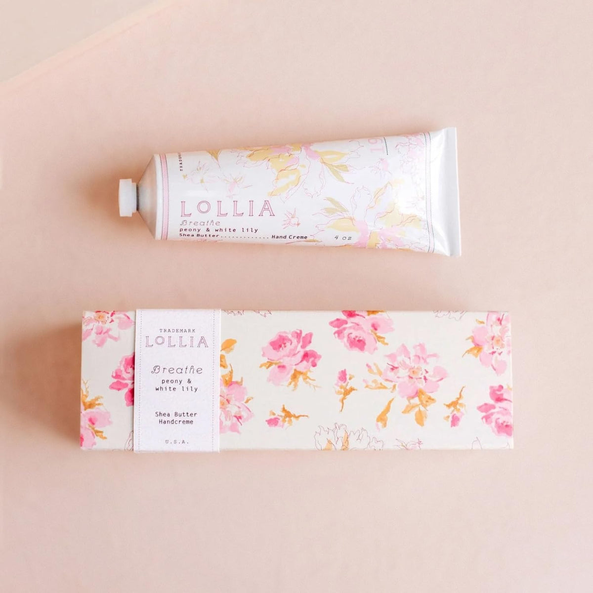 LOLLIA Breathe Hand Cream 4 oz packaging with keepsake box