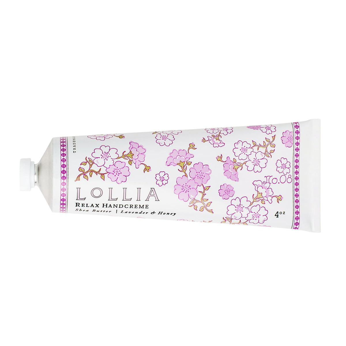 LOLLIA Relax Handcreme 4 oz front view with floral packaging