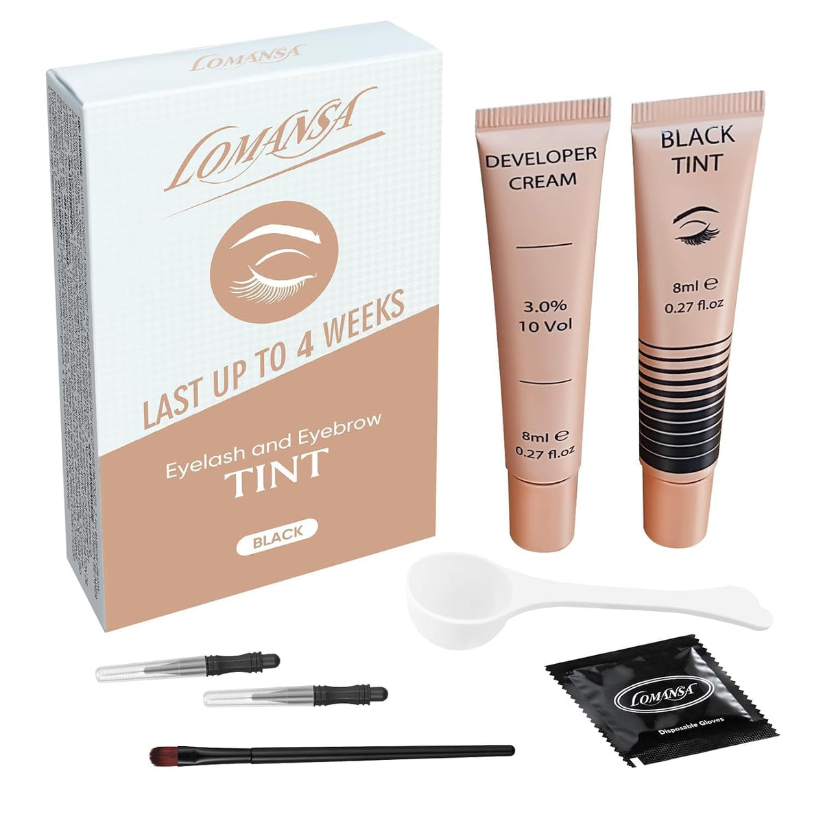 Lomansa Lash Color Kit black cream and developer tubes