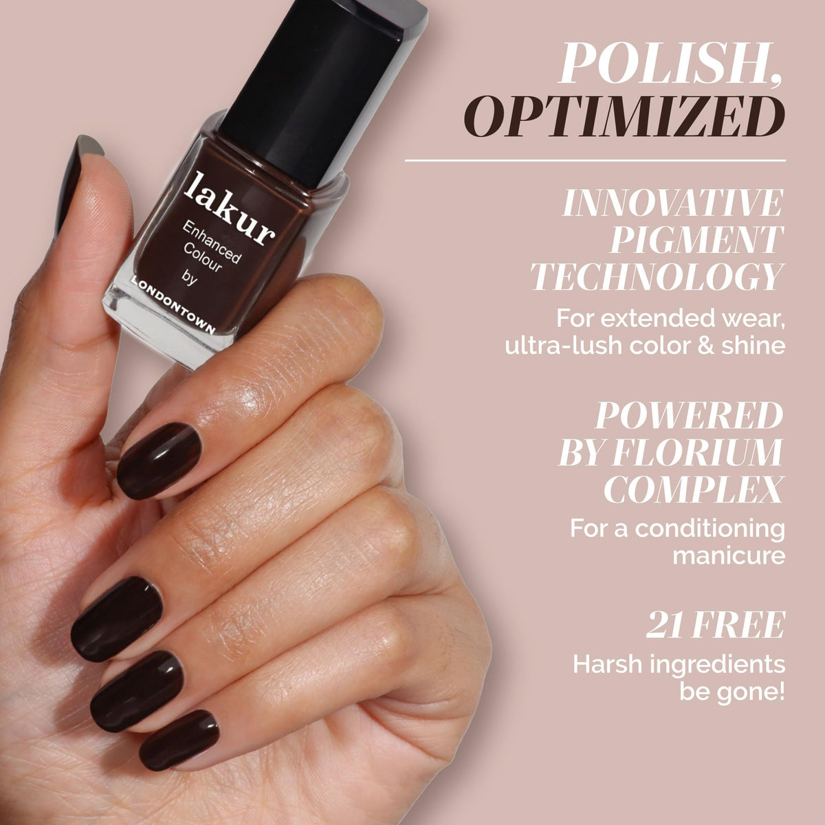 LONDONTOWN lakur Nail Polish Midnight Mocha on nails with glossy finish