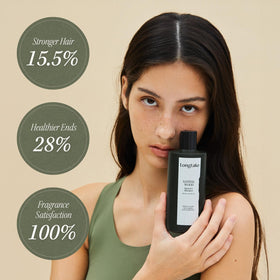 LONGTAKE Sandalwood Shampoo in a bathroom setting