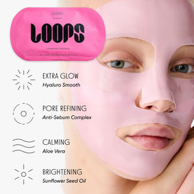 LOOPS Double Take Glow Hydrogel Face Mask application on model