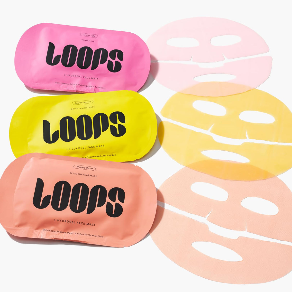 LOOPS Glow Gang Face Mask Set showing three masks