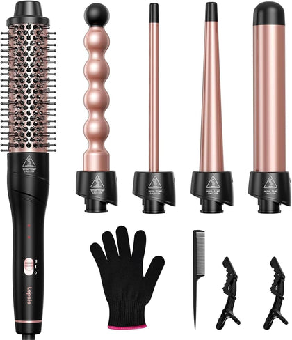 Lopeie 5 in 1 Curling Wand Set with interchangeable barrels